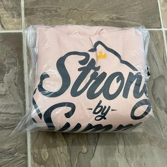 Pink Cropped Hooded Sweatshirt Long Sleeve Strong By Summer Hoodie - Picture 7 of 7